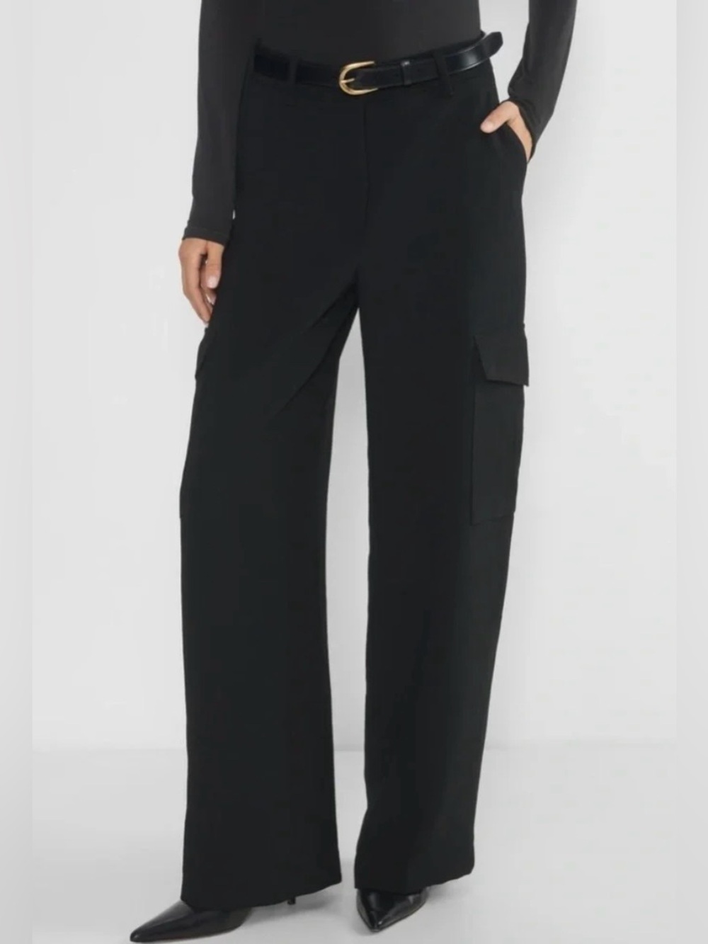 Wilfred Bridger Black Wide-Leg Cargo Trousers Size 6 NWT